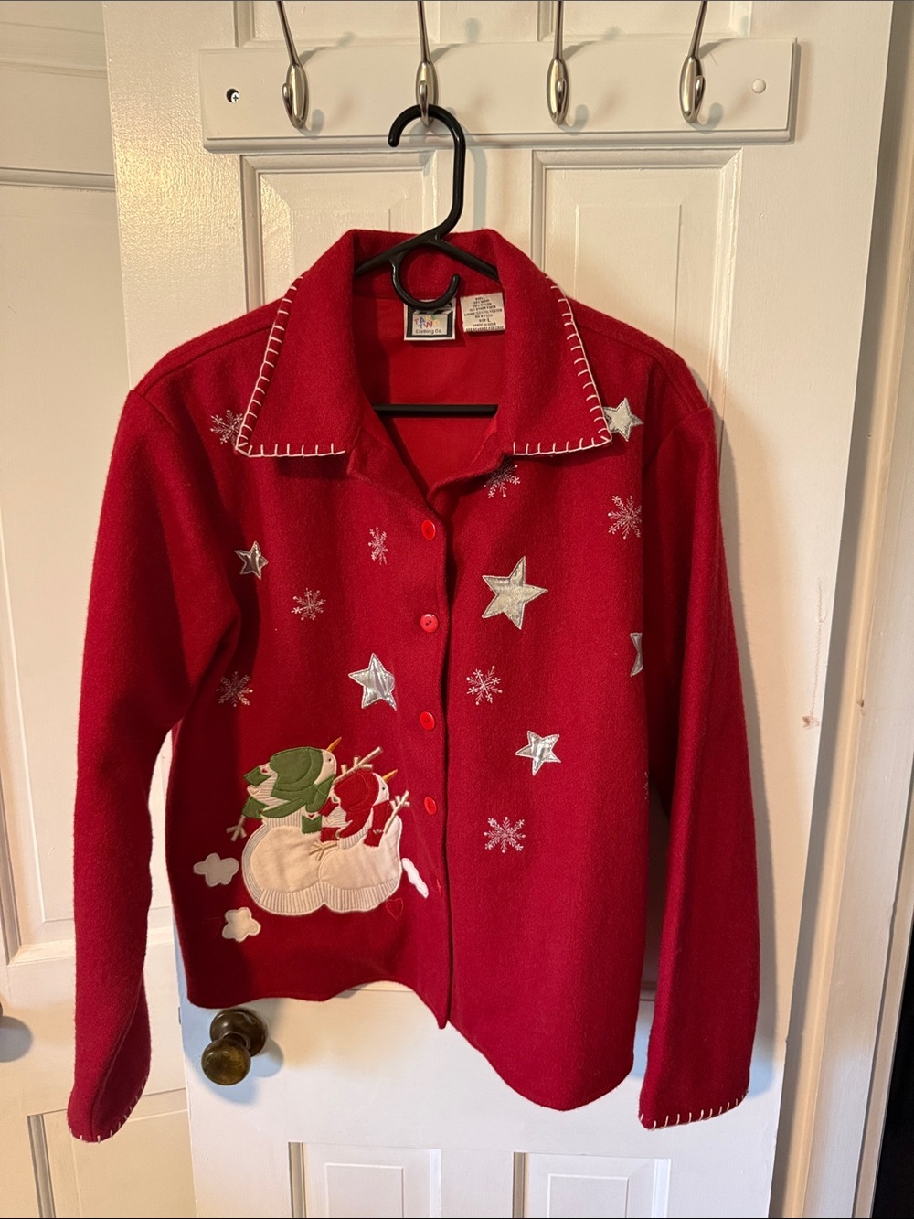Take Two Clothing Co. Red Holiday Embroidered Wool Blend Jacket
